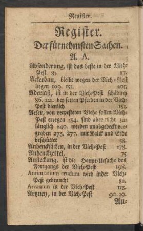 Register der fürnehmsten Sachen