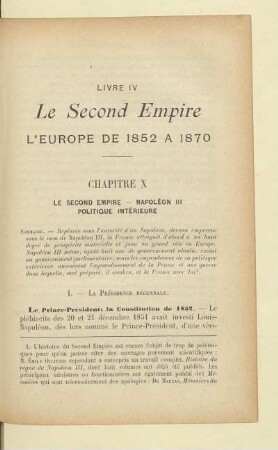 Chapitre X Le second Empire - Napoléon III Politique intérieure