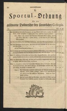 V. Sportul-Ordnung für die geschworne Dollmetscher bey sämmtlichen Collegiis.