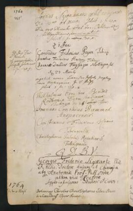 Sommerhalbjahr 1764. Rektorat Georg Friedrich Sigwart