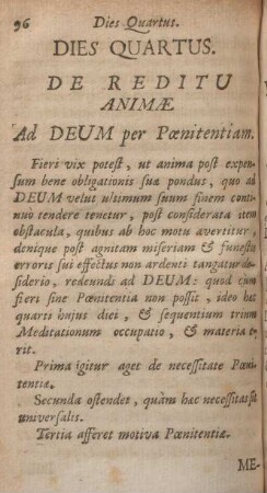 Dies quartus. De reditu animæ, ad deum per pœnitentiam.