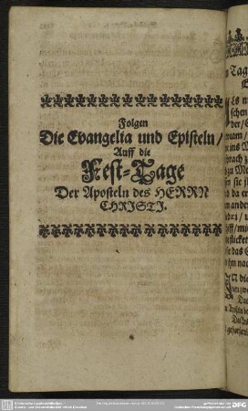 Folgen Die Evangelia und Episteln, Auff die Fest-Tage Der Aposteln des HERRN CHRISTI