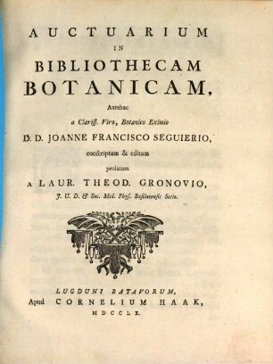 Auctuarium in Bibliothecam botanicam