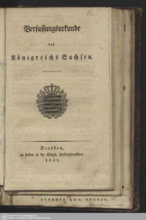 Verfassungsurkunde des Koenigreichs Sachsen