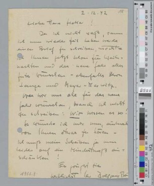 Brief an Hugo Sieker