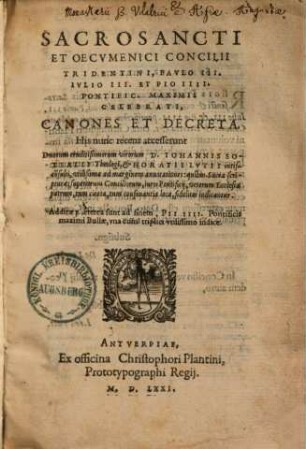 S[acro]sancti & oecumenici concilii Tridentini canones & decreta