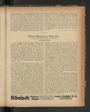 Willem Mengelberg-Silhouette. Zu Mengelbergs 50. Geburtstag, 28. März 1921. Von Richard Specht.