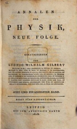 Annalen der Physik. 58 = N.F., Bd. 28. 1818