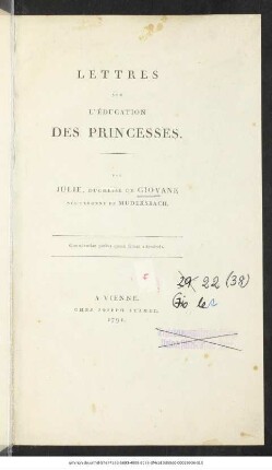 Lettres Sur L'Éducation Des Princesses
