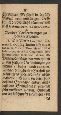 II. Von den Vorbereitungen zu den FeyerTagen.