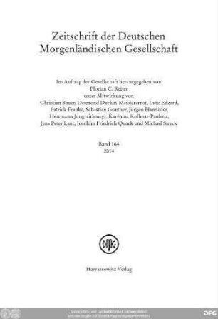 Bd. 164 (2014): Zeitschrift der Deutschen Morgenländischen Gesellschaft : ZDMG