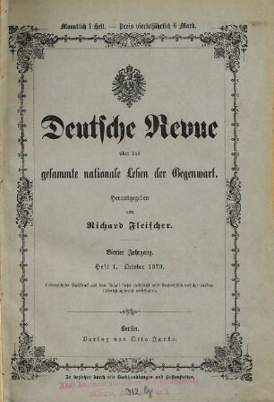Deutsche Revue über das gesamte nationale Leben der Gegenwart. 4,1 = Jg. 4, H. 1/3. 1879