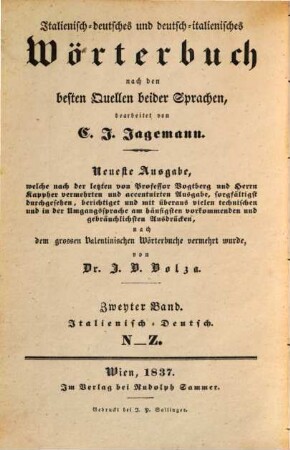 Dizionario italiano-tedesco e tedesco-italiano : compilato sui migliori vocabolarii di queste due lingue, 2. Italiano-tedesco, N - Z