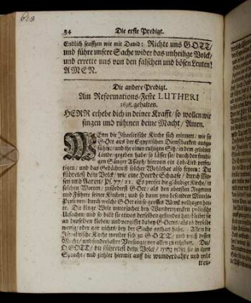 Die andere Predigt. Am Reformations-Feste Lutheri 1698. gehalten.