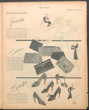 Para la mujer [Dibujos] : Accesorios importantes guantes [y] Carteras [y] Zapatos