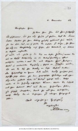 Brief von August Petermann von Justus Perthes' Geographische Anstalt  an Reinhold Grundemann : Gotha, 04.11.1864 ; [Kopie]