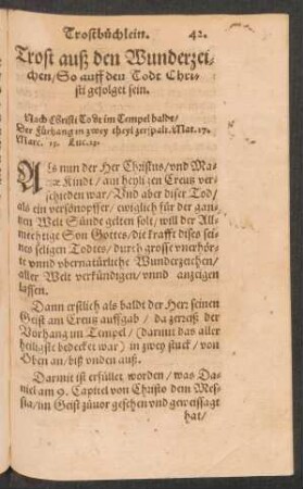 Trost auß den Wunderzeichen/ So auff den Todt Christi gefolget sein.