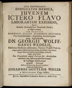 Disputatio Medica, Iuvenem Ictero Flavo Laborantem Exhibens