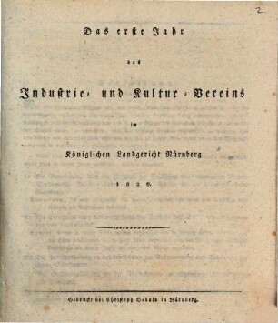 Das erste Jahr des Industrie- und Kultur-Vereins im Königlichen Landgericht Nürnberg