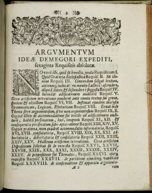 Argumentum Ideæ Demegori Expediti, sexaginta Requisitis absolutæ.