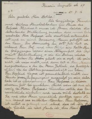 Brief an Ludwig Strecker und Ludwig Strecker (senior) an B. Schott's Söhne : 24.07.1916