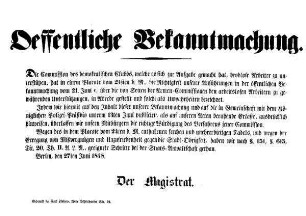 Oeffentliche Bekanntmachung. Die Commission des demokratischen Klubbs, [...]