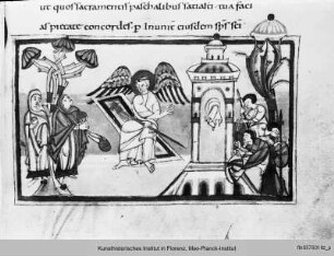 Sakramentar : Buchseite mit Text und Miniatur am unteren Seitenabschluss