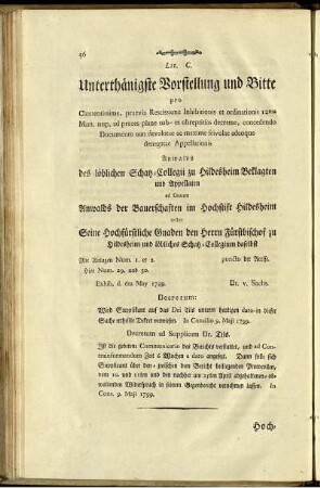 Lit. C. Unterthänigste Vorstellung und Bitte [...]