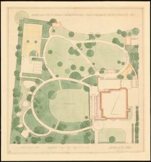 Garten Hartmann, Berlin-Grunewald Umgestaltung: (Lichtpause von Inv.-Nr. 41256): Grundrissplan des geplanten Gartens mit Gebäudeumrissen 1:200, Maßstabsleiste