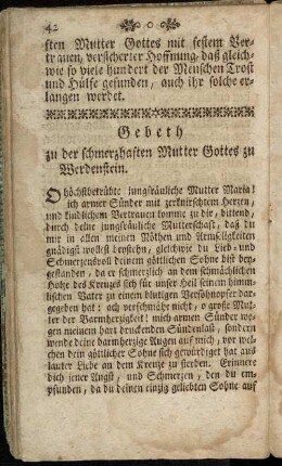 Gebeth zu der schmerzhaften Mutter Gottes zu Werdenstein.