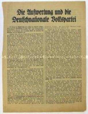Flugblatt der Deutschnationalen Volkspartei zur Aufwertungsbewegung