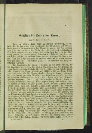Geschichte der Herren von Kamenz