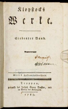 7: Klopstocks Werke. Siebenter Band