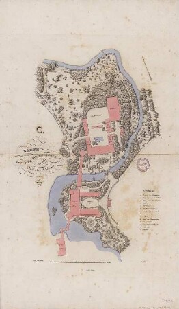 Umgebungskarte von Danzig, ca. 1:95 000, kolor. Kupferst., 1783 : Grundriss der Stadt Dantzig : nebst ihren umliegenden Gegenden und dem Ausfluss der Weichsel in die Ostsee / nach einer genauen Aufnahme des Terrains zusammengetragen und angefertiget durch D. F. Sotzmann den 1ten Novbr. 1783. C. C. Glassbach sen. sc.. - [Ca. 1:95 000]. - Berlin : Hessische Buchhandlg. , 1783. - 1 Kt. : kolor. Kupferst. ; 18 x 24 cm