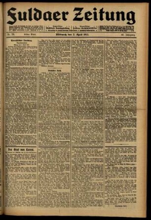 Erste Ausgabe vom Mittwoch, den 02. April 1913.