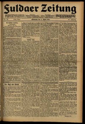 Erste Ausgabe vom Mittwoch, den 02. April 1913.