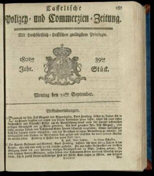 39tes Stueck, Montag den 21ten September 1801