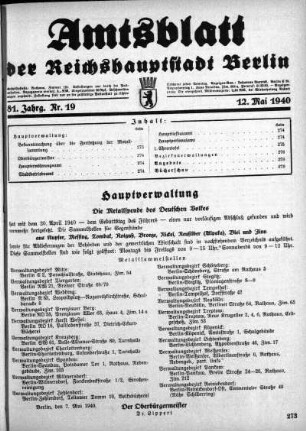 1940,19: Nr. 19, 12. Mai 1940