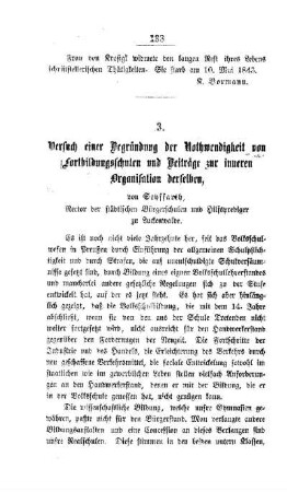 Versuch einer Begründung der Nothwendigkeit von Fortbildungsschulen und Beiträge zur inneren Organisation derselben