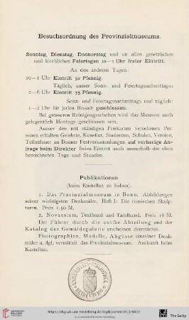 Besuchsordnung des Provinzialmuseums / Publikationen