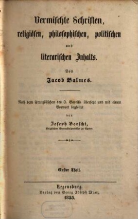 Vermischte Schriften religiösen, philosophischen, politischen und literarischen Inhalts. 1