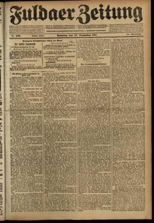 Erste Ausgabe vom Samstag, den 29. Dezember 1917.