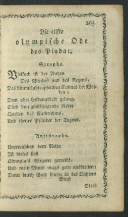 Die eilfte olympische Ode des Pindar.