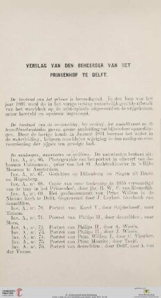 Verslag van den Beheerder van het Prinsenhof te Delft