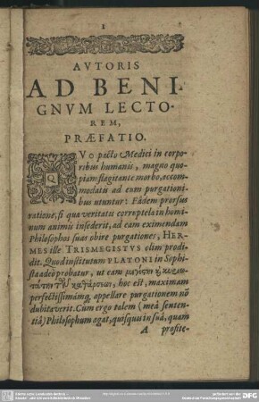Autoris Ad Benignum Lectorem, Praefatio
