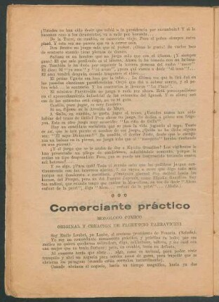 Comerciante práctico : Monólogo cómico. - Original y creación de Florencio Parravicini