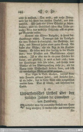 §. 66. Unpartheyisches Urtheil über den sittlichen Zustand der Einwohner von Hamburg