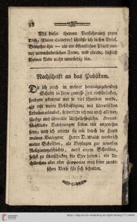 Nachschrift an das Publikum
