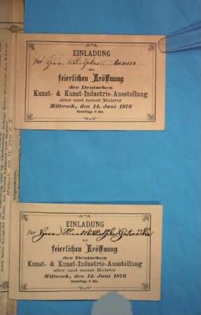 Programm für die feierliche Eröffnung der deutschen Kunst- und kunstgewerblichen Ausstellung in München : Mittwoch, den 14. Juni 1876