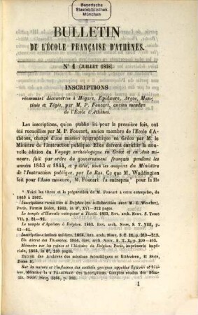 Bulletin de l'Ecole Française d'Athènes, 1/6. 1868
